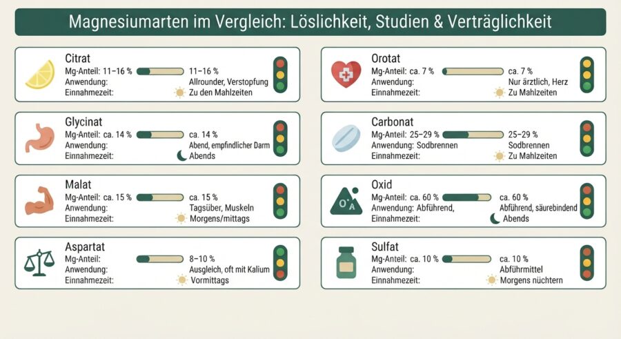 Magnesiumarten im Vergleich: Citrat, Glycinat, Malat & Co. – welche wirkt wirklich? 3 magnesiumarten im vergleich