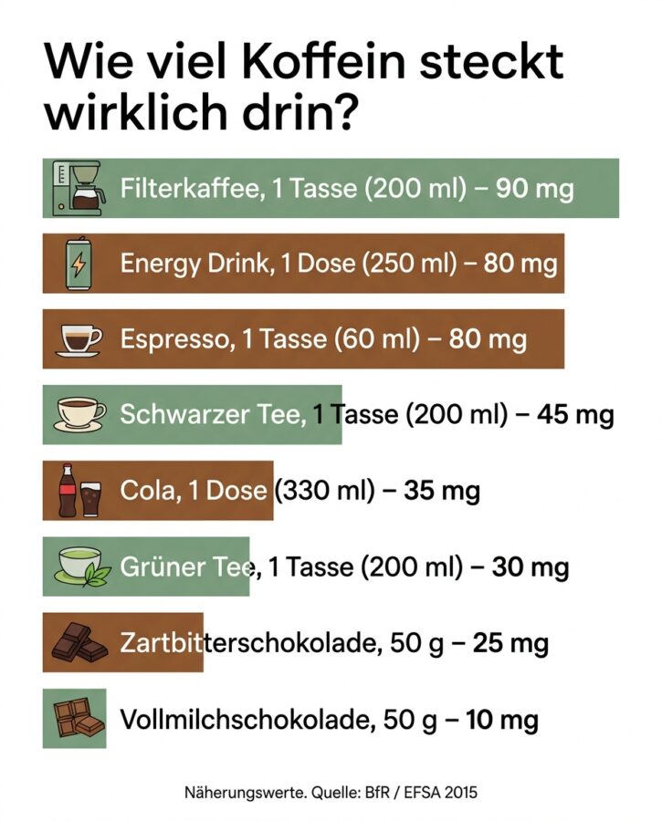 Koffein im Alltag: Wo es steckt und wie schnell sich die Tagesmenge summiert 3 Koffein im Alltag